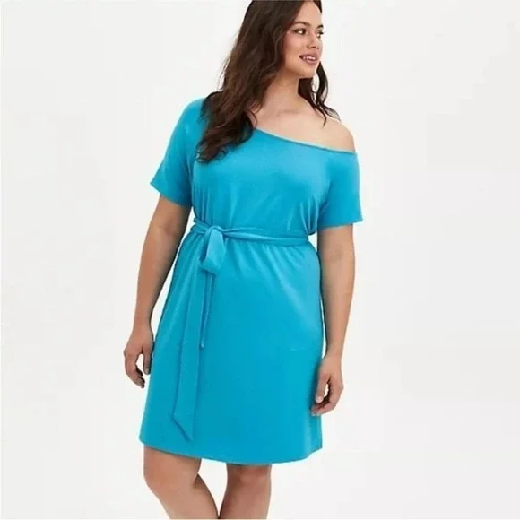 NWT Torrid Callie Off the Shoulder Terry T-Shirt Mini Dress In‎ Blue 4X - Picture 3 of 11